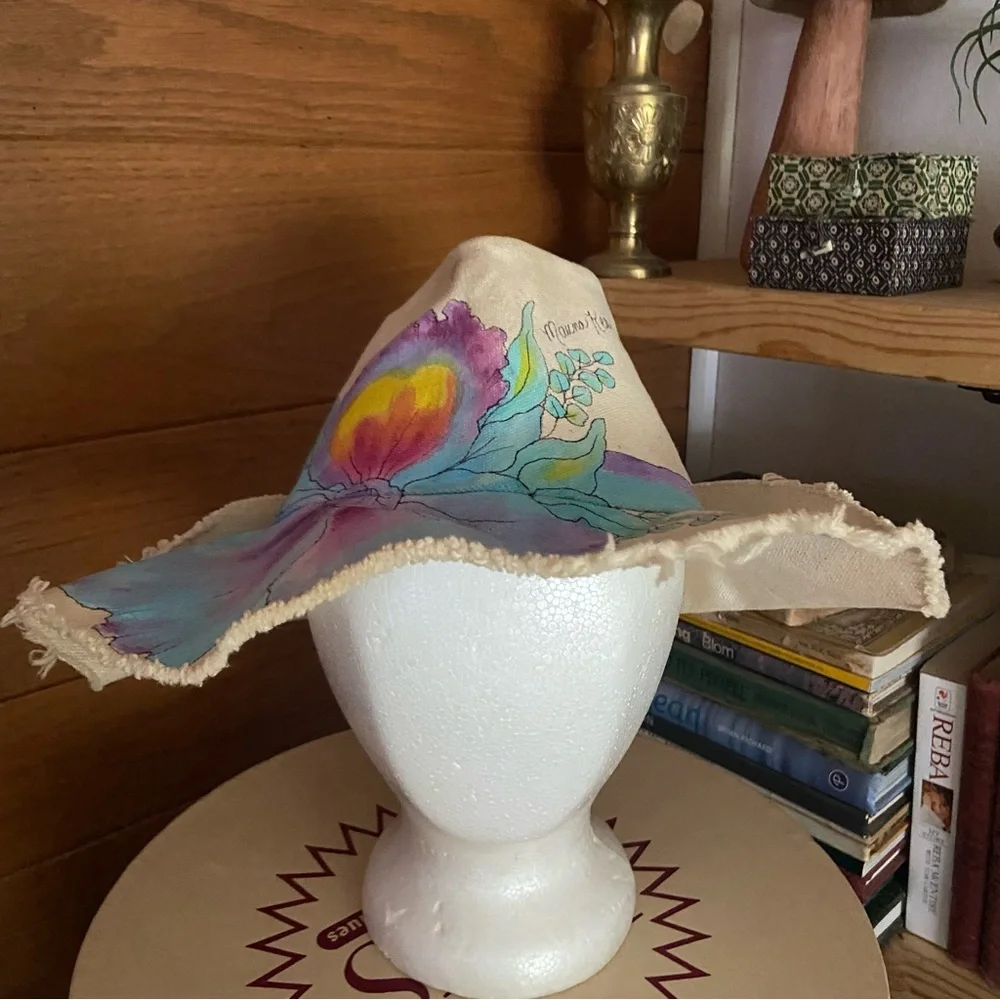 Vintage 70s 80s Mauna Key painted iris lizard hat - Picture 2 of 7